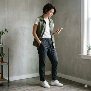 Wildfang The Essential Drawstring Pant Womens Small Black Cotton Stretch Tapered